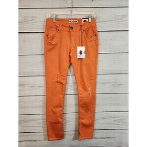 What About Me Womens Orange Skinny High Rise Streetwear Jeans‎ Size 7/8 NWT